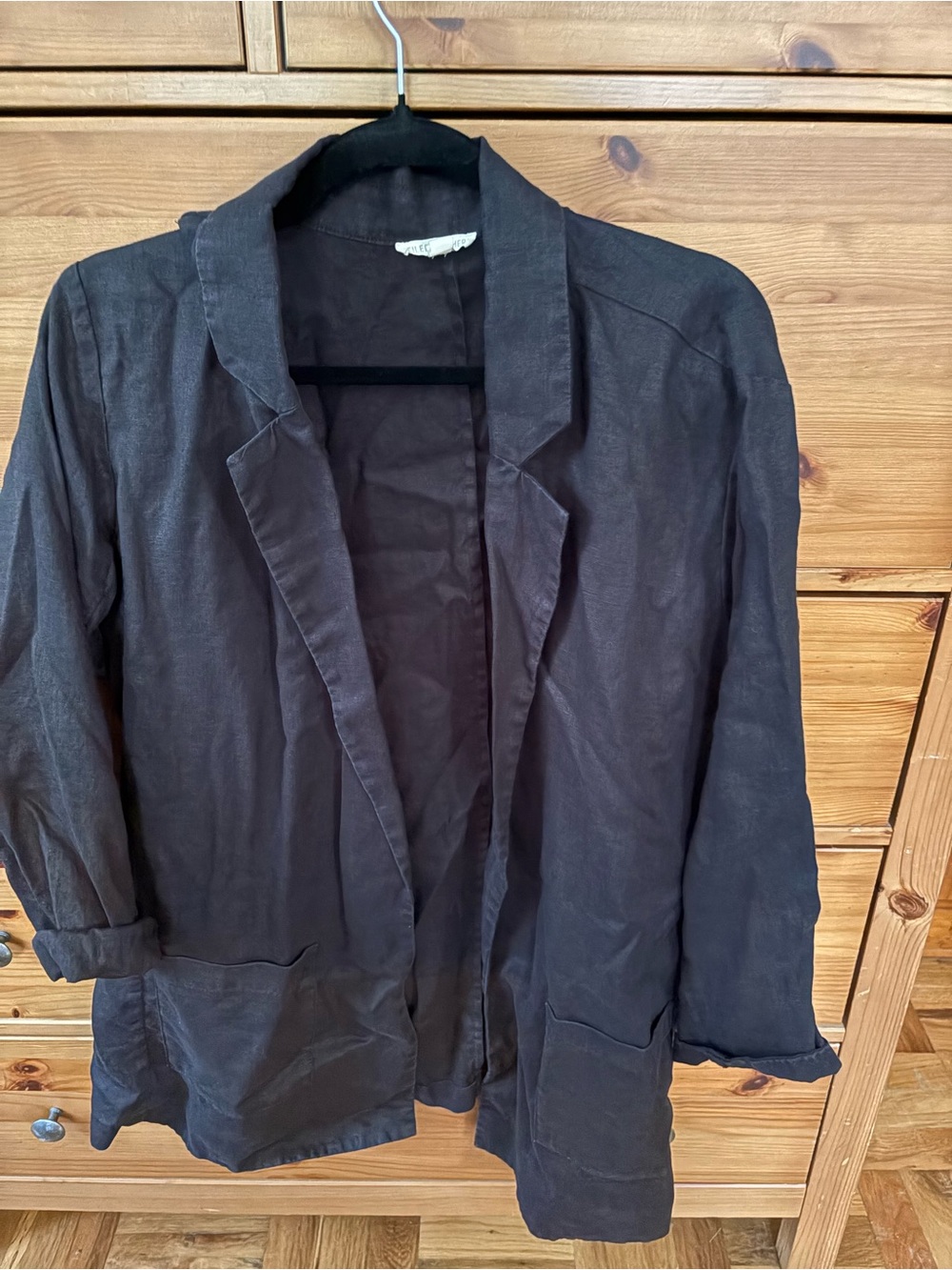 Eileen Fisher Black Open-Front Linen-Blend Blazer